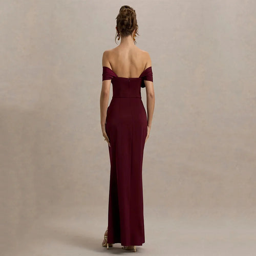 DRESS FORU Elegant Red Evening Dress Jersey for Floor-Length One Word Collar Prom Party Sheath Vestidos De Fiesta Customized