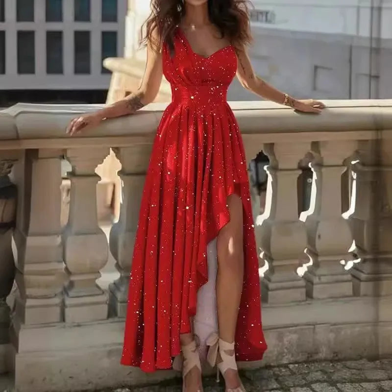 Elegant Dress Vestidos Dresses 2026 Woman Off Shoulder Solid Color Sleeveless Banquet Irregular Hem Temperament Commuting Slim
